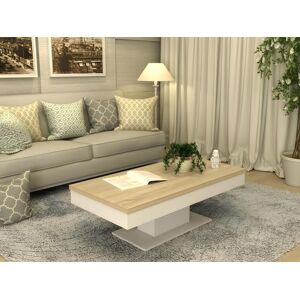 Vente-unique Mesa de centro ASTULIA - Com arrumação - Branco - Tampo efeito carvalho Image