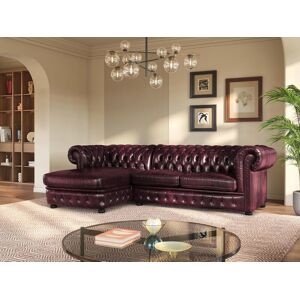 Vente-unique Sofá de canto esquerdo chesterfield 100% pele de búfalo disponível em cor Cereja - BRENTON Image