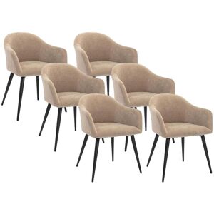 Vente-unique Conjunto de 6 cadeiras com apoios de braços efeito veludo e metal cor bege - BIBO Image