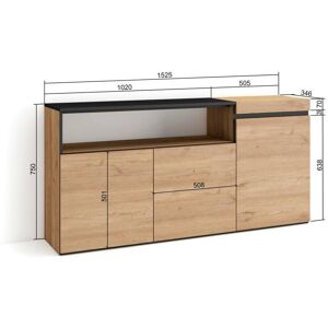 Skraut Home Aparador sala de jantar, 150x35x75cm, 3 Portas, Armário arrumação, Carvahlo e preto Image