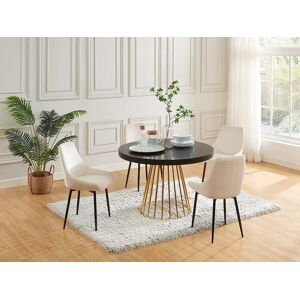 Vente-unique Mesa de jantar extensível de 2 a 12 lugares em MDF e aço preto e dourado - FIRELA Image