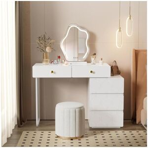 Merax Penteadeira com 5 gavetas e uma porta - 90 x 40 x 73,5 cm - Madeira MDF - Branco - sem espelho ou banco Image