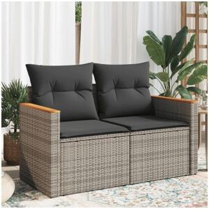 vidaxl Sofá de jardim de 2 lugares com almofadões vime PE cinzento Image