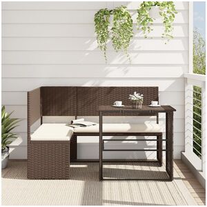 vidaxl Sofá de jardim forma de L c/ mesa e almofadões vime PE castanho Image