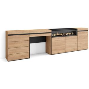 Skraut Home Aparador, Buffet, 277x35x75cm, Para quarto, dormitório, Lareira eléctrica, Cómoda, Toucador, Carvalho Image
