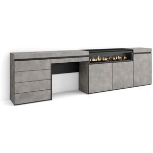 Skraut Home Aparador, Buffet, 277x35x75cm, Para quarto, dormitório, Lareira eléctrica, Cómoda, Toucador, Cimento Image