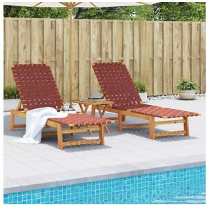 vidaxl Espreguiçadeiras 2 pcs madeira de acácia maciça/tecido vermelho Image