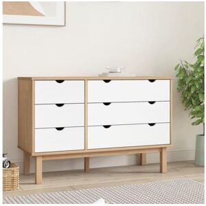 vidaxl Armário de gavetas OTTA pinho maciço castanho/branco Image