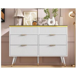 ModernLuxe Cómoda com 6 gavetas e compartimentos divididos - tampo em vidro - Branco Image