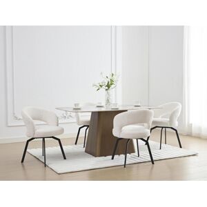 Vente-unique Conjunto de 6 cadeiras giratórias em tecido texturizado e metal preto cor creme - MILEANE Image