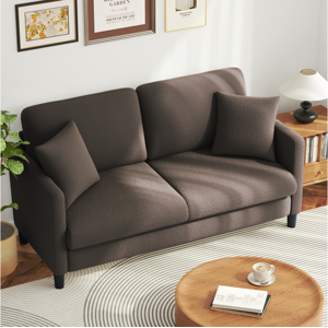 DripeX 2/3 assentos em Teddy Velvet, sofá de conforto à direita em madeira maciça, amossa com apoios de braços, 165x78x89cm, marrom Image