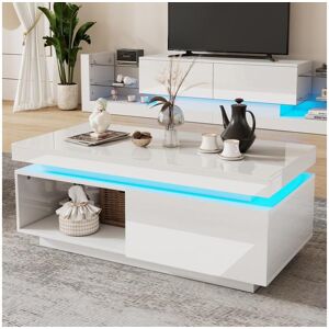 Merax Mesa de centro moderna com 1 porta e 1 compartimento aberto - 100 x 50 x 40,3 cm - LEDs - Aglomerado - Branco brilhante Image