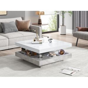 ModernLuxe Mesa de centro com arrumação 70x70x36 cm - tampo brilhante giratório 360° - Branco e Cinza Image