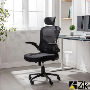 Cadeira de escritório ergonómica com apoios para os braços e apoio de cabeça executivo, ajustável em altura, Preto - ZIK Image