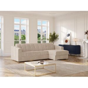 Vente-unique Sofá de canto convertível e reversível abertura rápida em tecido texturizado bege, cama 140 cm e colchão 22 cm com memória de forma - DARIELO Image