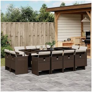Clicnbuy 13 peças conjunto jantar para jardim com almofadões vime PE castanho Image