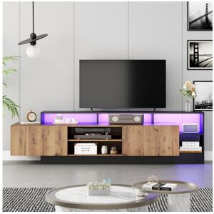 Merax Móvel TV com 2 portas e prateleiras - 190 x 40 x 48,5 cm - LEDs - Aglomerado - Carvalho e preto Image