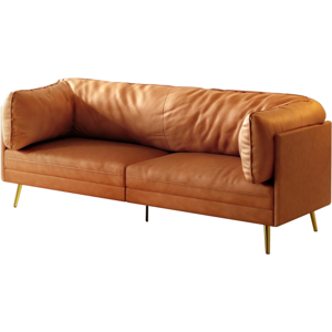 DripeX Sofá 2/3 lugares em couro sintético, com almofadas de assento profundas e confortáveis de 56 cm, 185x76x90 cm, laranja Image