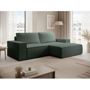 Vente-unique Sofá de canto direito pequeno convertível em veludo canelado verde-pinho - AMELIA Image