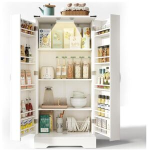 ModernLuxe Buffet de cozinha 60×35×128.5 cm - com LED - 2 portas com prateleiras - branco Image