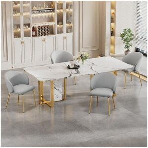 Merax Conjunto de 4 cadeiras de jantar - 56 x 49 x 76 cm - com braços e pernas de metal dourado - veludo - cinza Image
