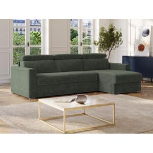 Vente-unique Sofá de canto reversível conversível abertura rápida em tecido chenille verde - Cama de ripas largas de 140 cm - Colchão de 22 cm com espuma viscoelástica VIZIR Image