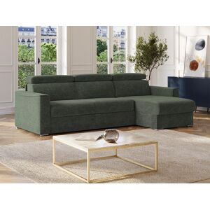 Vente-unique Sofá de canto reversível conversível abertura rápida em tecido chenille verde - Cama de 160 cm - Colchão de 14 cm VIZIR Image