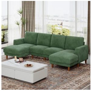 DripeX Grande sofá de canto panorâmico - 4 lugares - chaise longue 109cm - de veludo cotelê - 269x140x86 - Verde Image