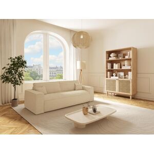 Vente-unique Sofá de 4 lugares convertível abertura rápida em veludo canelado cor bege AMELIA, cama de 160 cm, colchão de 13 cm com memória de forma Image