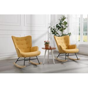 Vente-unique Cadeira de baloiço tecido xadrez amarelo mostarda - ELMINA II Image