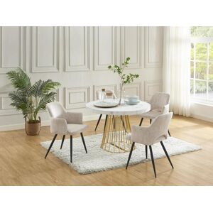 Vente-unique Mesa de jantar extensível de 2 a 12 lugares em MDF e aço efeito mármore branco e dourado - FIRELA Image