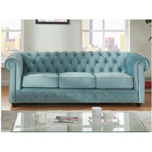 Vente-unique Sofá de 3 lugares CHESTERFIELD - Veludo  Azul pastel Image