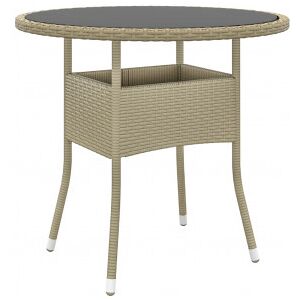 Vidaxl Mesa De Jardim Vidro Temperado Ratão Sintético Beige Ø80x75 Cm Image
