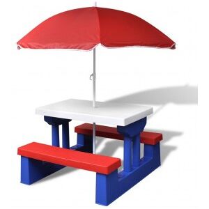 Vidaxl Mesa De Piquenique E Bancos Para Crianças E Guarda-chuva Multicolor Image