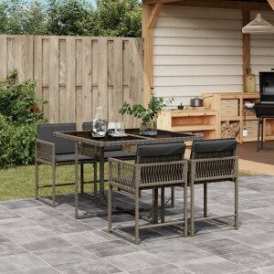 Vidaxl Set Jardim De Jantar 5 Peças Com Almofadas Ratão Sintético Cinza Image