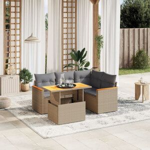 Vidaxl Sofá De Jardim Com Almofadas 5 Pcs Bege Sintético Rattan Image