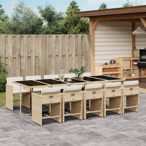 Vidaxl Set De Jantar Jardim 11 Pcs Com Almofadas Ratão Sintético Beige Image