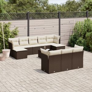 Vidaxl Conjunto De Sofá De Jardim 11 Peças Com Almofadas De Vime Sintético Marrom Image
