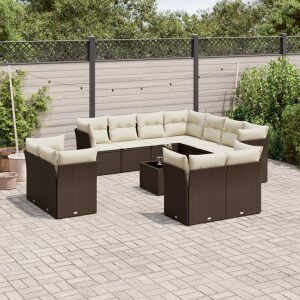 Vidaxl Conjunto De Sofás De Jardim E Almofadas 12 Pcs Sintético Marrom Rattan Image