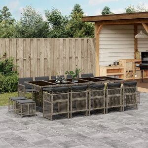 Vidaxl Conjunto De Jantar De Jardim Com Almofadas 15 Peças Rattan Sintético Cinza Image