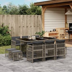 Vidaxl Conjunto De Jantar De Jardim De 11 Peças Com Almofadas, Rattan Sintético Cinza Image