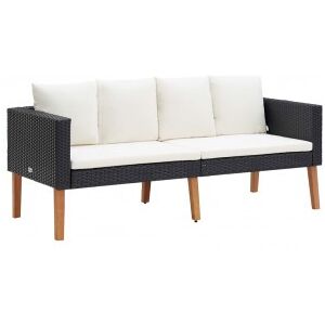 Vidaxl Sofá De Jardim De 2 Lugares Com Almofadas De Ratão Sintético Preto Image