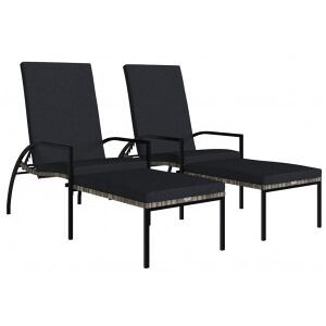 Vidaxl Espreguiçadeira Com Apoio Para Pés 2 Unidades Rattan Sintético Cinza Image