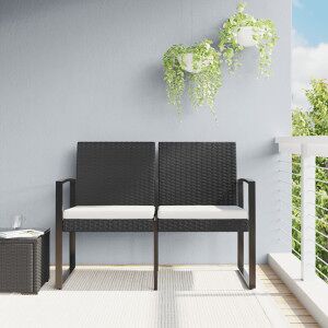 Vidaxl Banco De Jardim De 2 Lugares Com Almofadas Em Pp Estilo Rattan Preto Image