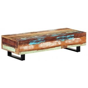 Vidaxl Mesa De Centro Madeira Maciça Reciclada E Aço 120x50x30 Cm Image