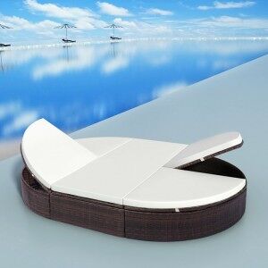 Vidaxl Cama De Jardim Com Cortinas De Ratão Sintético Marrom Image