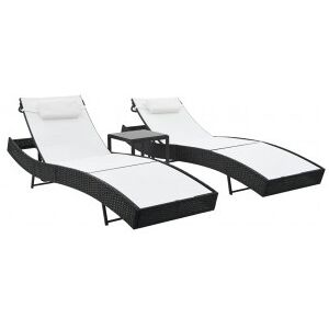 Vidaxl Sombrinhas Com Mesa 2 Unidades Rattan Sintético Textil Preto Image