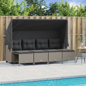 Vidaxl Conjunto De Sofás De Jardim E Almofadas 5 Pcs Luz Rattan Sintético Cinza Image