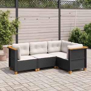 Vidaxl Conjunto De Sofá De Jardim De 4 Peças Com Almofadas De Vime Sintético Preto Image