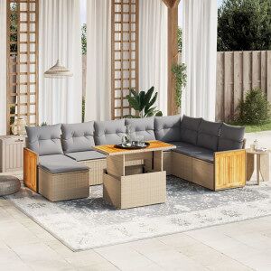 Vidaxl Sofá De Jardim Conjunto 9 Pcs Com Almofadas De Rattan Sintético Bege Image